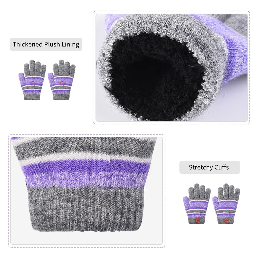 3 Pcs Kids Hat Scarf Gloves Set Warm Knitted Winter Set with Fleece Lining for 3-6 Years Old Girls,Pink