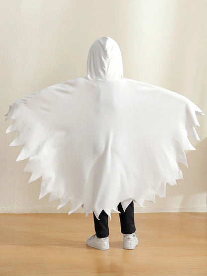 1-6T Toddler Girls Boys Halloween Costumes Ghost Face Cloak,  Kids Halloween White Cape with Hat Outfits