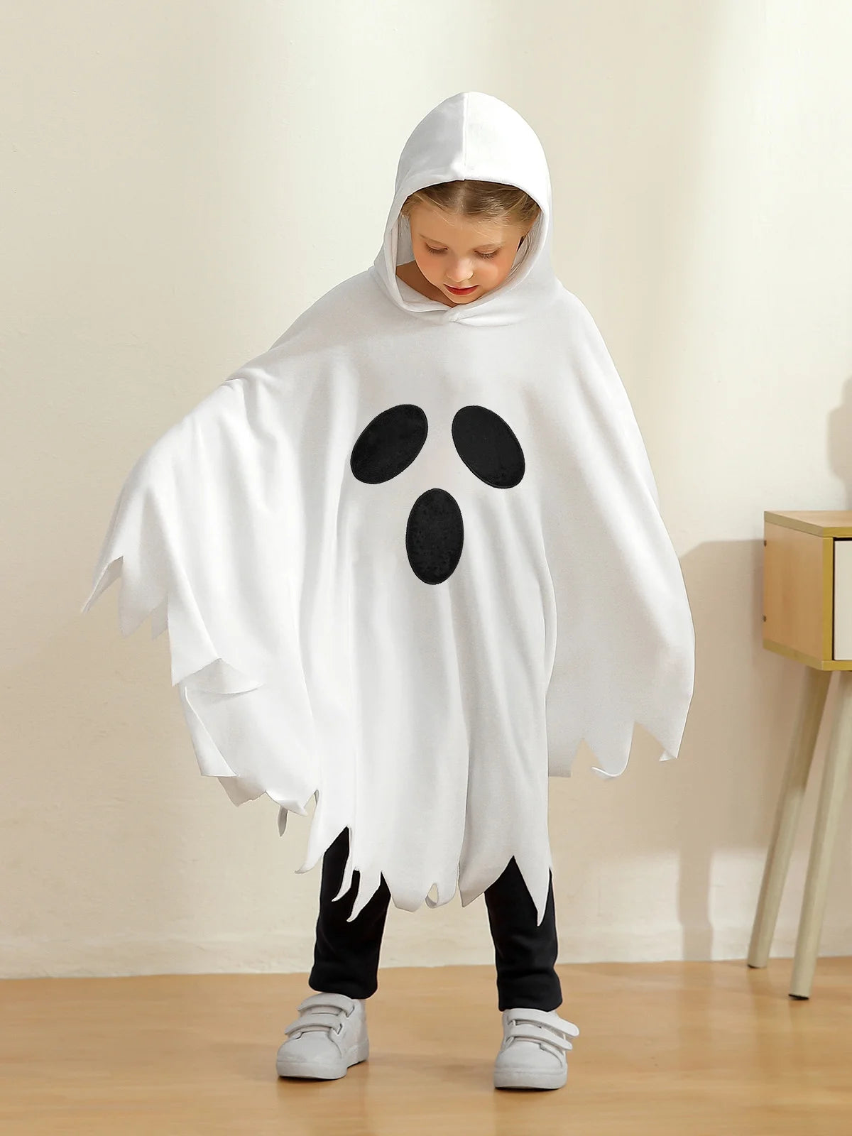 1-6T Toddler Girls Boys Halloween Costumes Ghost Face Cloak,  Kids Halloween White Cape with Hat Outfits
