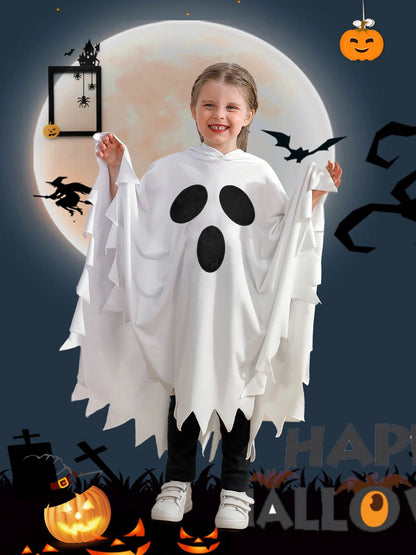 1-6T Toddler Girls Boys Halloween Costumes Ghost Face Cloak,  Kids Halloween White Cape with Hat Outfits