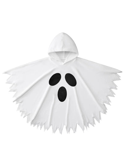1-6T Toddler Girls Boys Halloween Costumes Ghost Face Cloak,  Kids Halloween White Cape with Hat Outfits