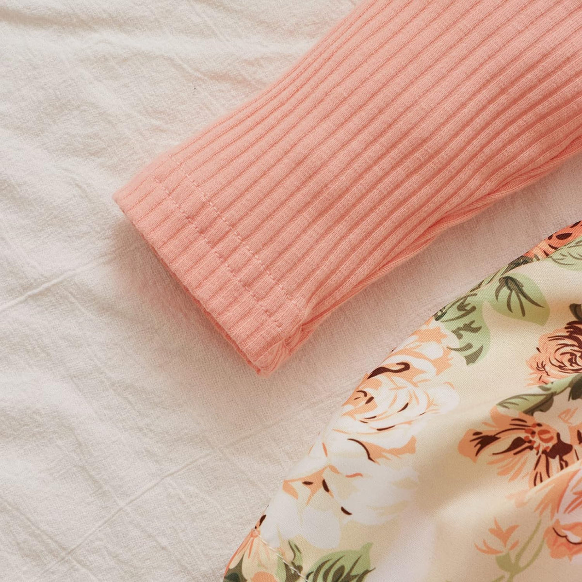 Newborn Infant Baby Girl Ruffle Long Sleeve Ribbed T-Shirt Top Floral Suspender Shorts Headband Winter Clothes